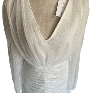 White Swiss Dot Ruched Billowy Wedding Feminine  Ruffle Beach Flowy Dress Event